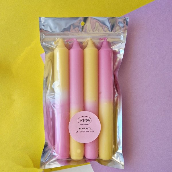 Dip-Dye Candles Light Pink + Yellow